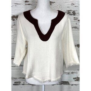 GIMAGUAS Split Neck Waffle Knit Top White Size M NWOT